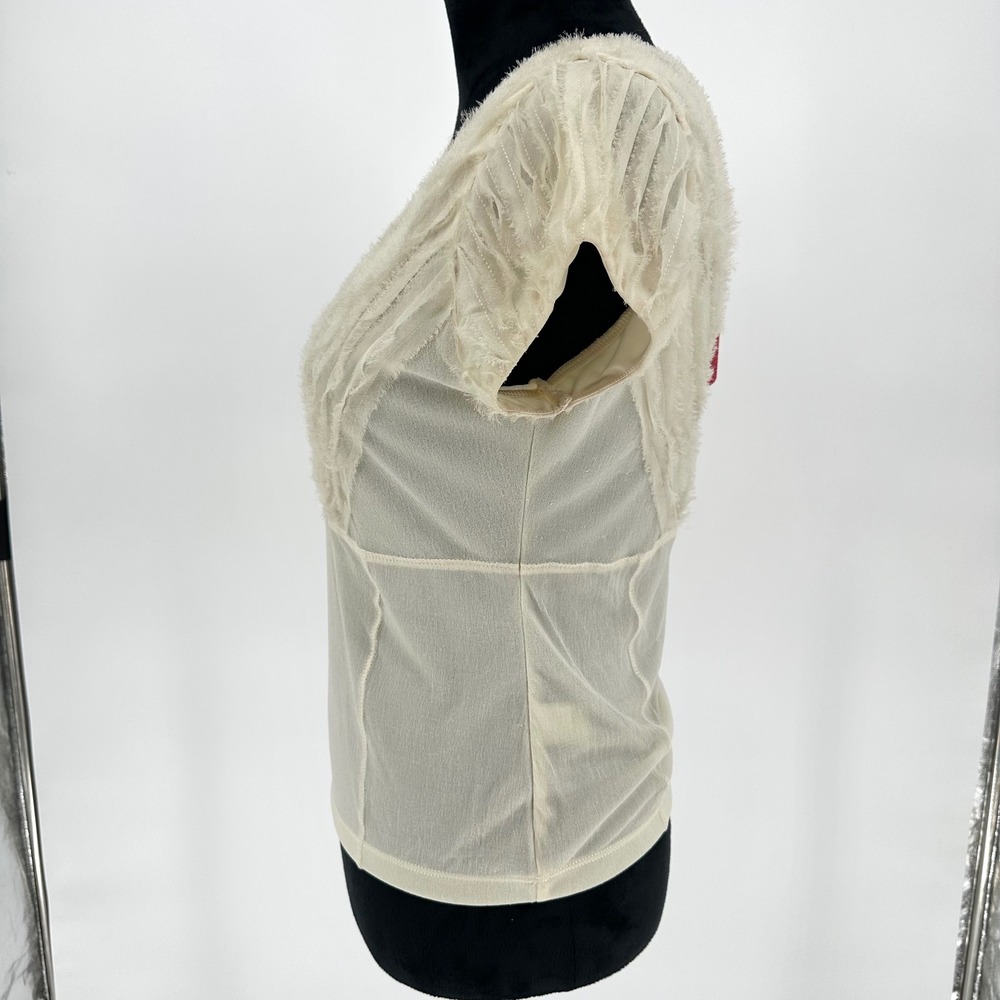 NEW Y2K Sigrid Olsen 100 Silk Cream V Neck Blouse Top Dainty Feminine Coquette M - Picture 5 of 7